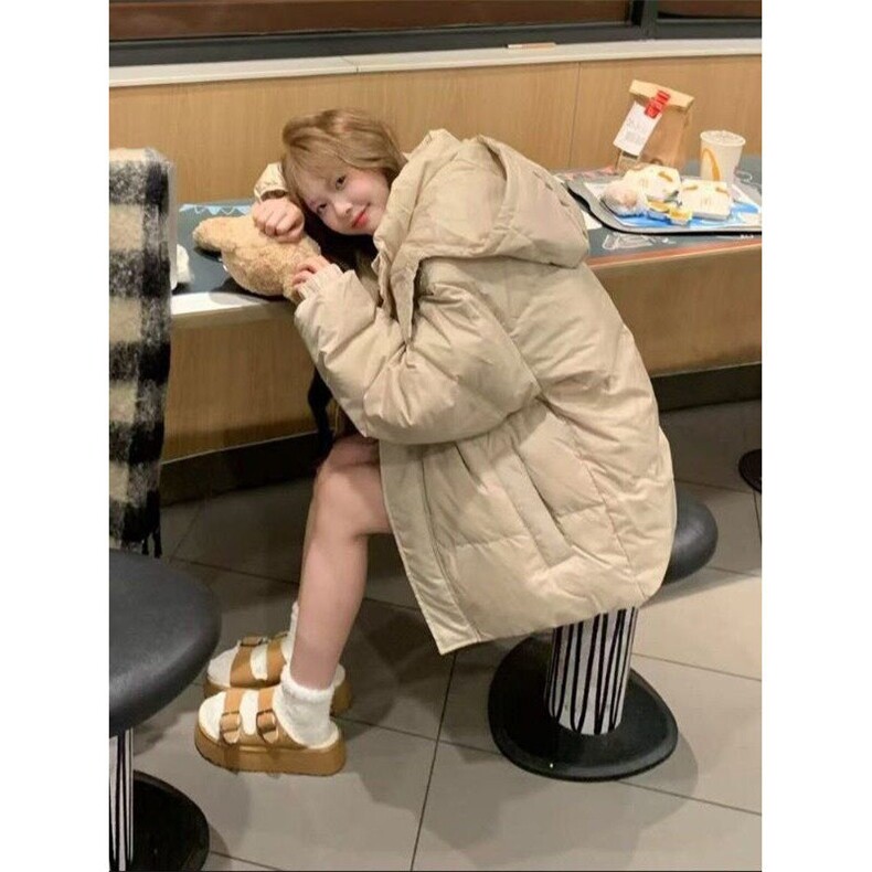 卡其色连帽保暖面包服外套女冬季新款设计感简约百搭宽松加厚棉服,男装夹克,星座506A