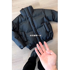现货5W件冬季三防重磅硬挺boxy短款羽绒立领PU皮棉衣外套加厚棉服，男装棉衣，电商A486