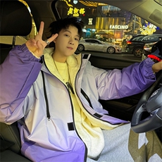 渐变三防户外冲锋衣内里600克仿兔毛潮牌棉衣XZ301AY08P128，男装棉衣，星座301A