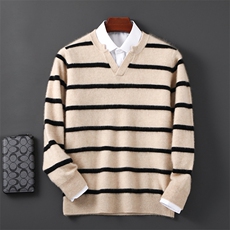 2025年秋季新款百搭男士12针彩条海鸥领加厚保暖羊毛衫，男装羊毛衫，邓利维