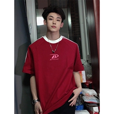 夏季美式高街重磅纯棉三条杠织带撞色男女短袖T恤ZD503-特P30，男装T恤，电商A486
