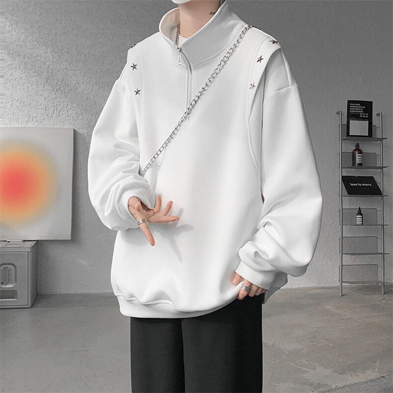 8XL-M星星铆钉半拉链卫衣大码重磅痞帅高街小众立领外套WY5109P58,男装卫衣,电商B238