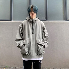 日系潮牌上衣连帽夹克宽松半拉链山系机能风衣春秋工装男女外套潮，男装风衣，星座1210-1
