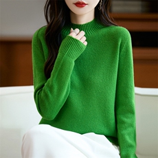 新款纯色高领针织套头上衣时尚休闲，女装针织衫/毛衣，昭美羊绒