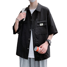 2025新款冰丝短袖衬衫夏季薄款韩版潮流工装衬衣A436-G533-P40，男装T恤，电商A436