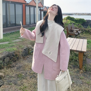 减龄甜美粉色双面呢羊毛外套女秋冬2025新款巨好看爆款多巴胺大衣图片