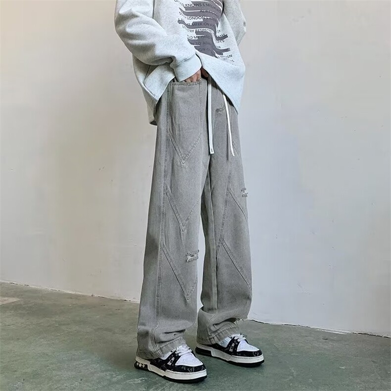 美式高街牛仔裤男士韩版潮流做旧直筒2024秋冬ins长裤RK2212-P48,男装牛仔裤,星座412-3