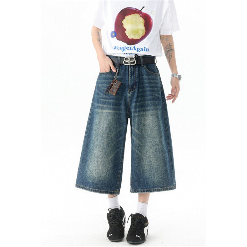 8XL-M阔腿7分牛仔裤夏复古水洗做旧直筒牛仔中裤男短裤K9136P50,男装牛仔裤,电商D206-1