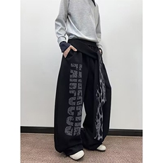 美式复古字母火焰飘带休闲卫裤男秋季新款2025阔腿裤子-A2294P45，男装休闲裤，电商B241