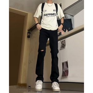 现货主推破洞弹力渐变大码直筒微喇毛边牛仔裤K860-K861-K866-P50图片