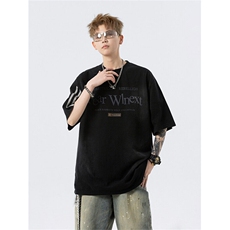 706-T0033-P45夏季美式复古设计感小众短袖T恤痞帅炸街半袖，男装T恤，星座706