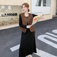 现货-马甲+黑色连衣裙两件套203-9516-P165-K238，女装套装/套裙，浙宝203