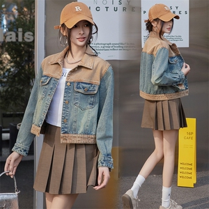 2025春季新款设计感拼接撞色短款休闲牛仔外套女小个子夹克上衣潮图片