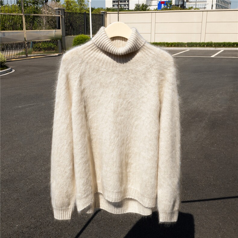 HE|真拉绒工艺！加厚A规100%纯山羊绒衫女高翻领针织衫宽松毛衣，女装羊绒衫，诚赞羊绒