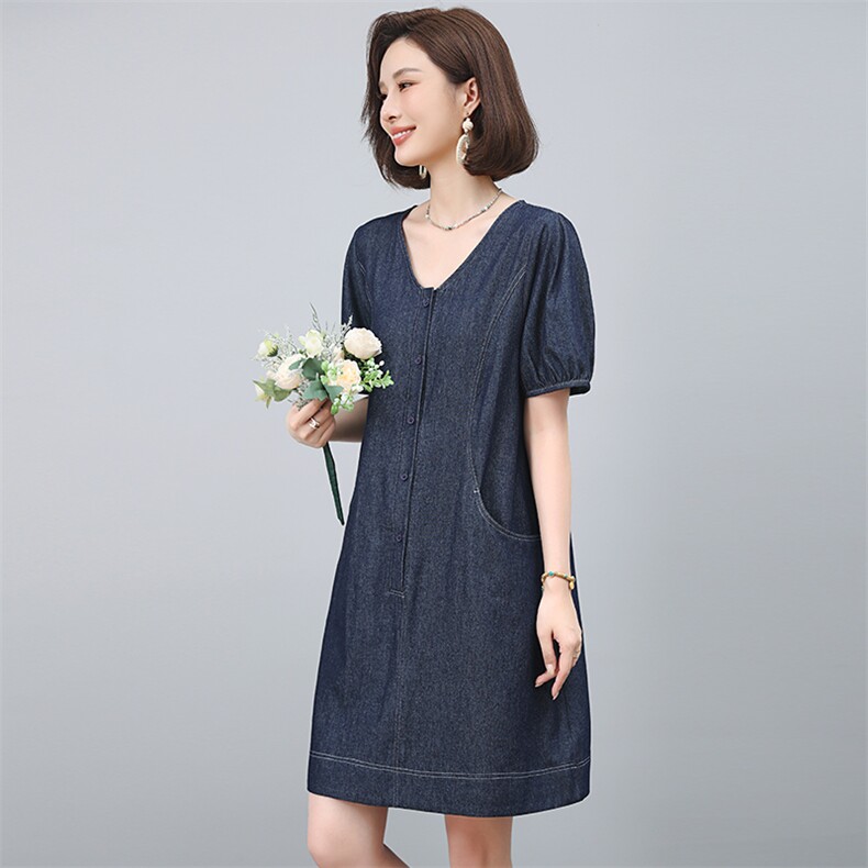 2025年夏季中长款牛仔连衣裙短袖，女装连衣裙，小林双子