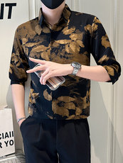 店主风社会小伙男士七分袖印花衬衫男衬衣301A-1/CS585/P55，男装衬衫，星座301A-1