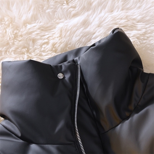 现货5W件冬季三防重磅硬挺boxy短款羽绒立领PU皮棉衣外套加厚棉服图片