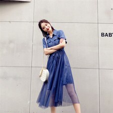 个性拼色中长款短袖连衣裙2023年夏季时尚潮流舒适简约，女装连衣裙，微微衣阁