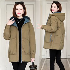 羽绒棉服2023年冬季新款女装时尚撞色休闲中长款加厚中长款棉衣,女装棉衣/棉服,韩然一族