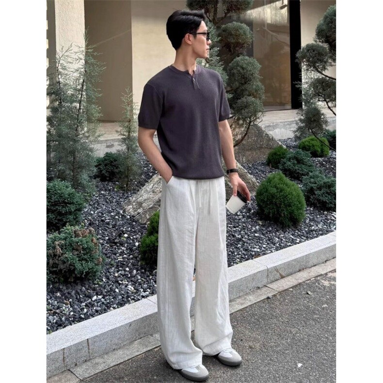 亚麻直筒男士阔腿裤韩系通勤cleanfit穿搭K06041P50，男装休闲裤，星座1004（原星座815-3）