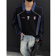美式复古拼接设计感运动风polo领情侣卫衣宽松外套男H1059P68，男装卫衣，电商A341