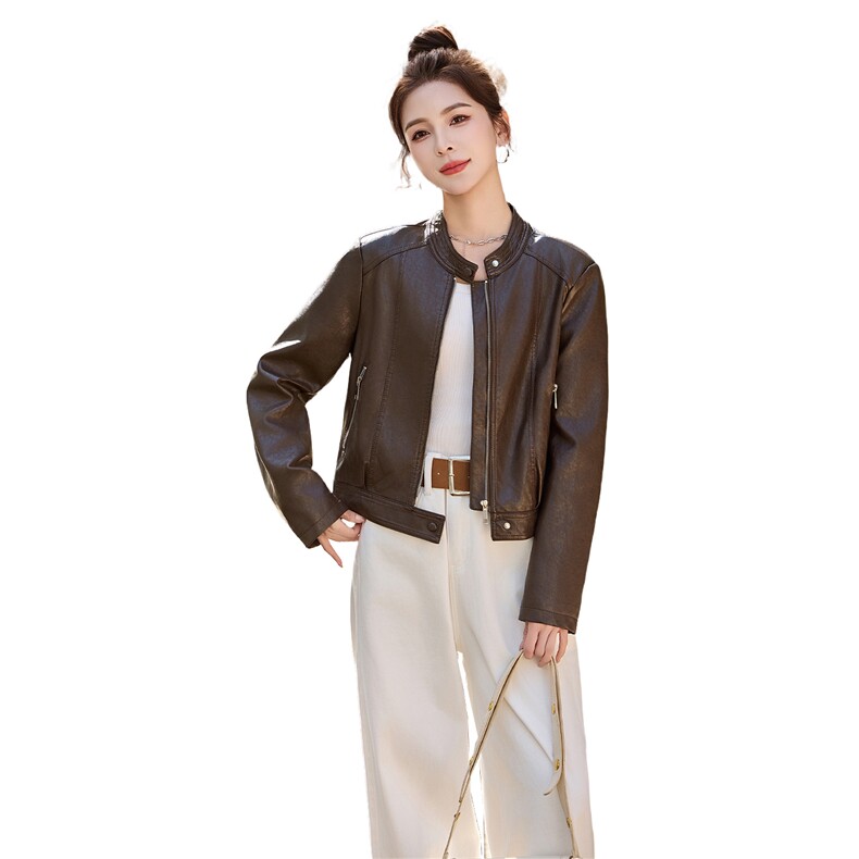 红棕色皮衣外套女春秋季2026新款小个子港风复古高级感皮夹克机车,女装皮衣,江南女神