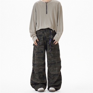 美式迷彩风复古系带宽松休闲工装牛仔裤休闲裤冲锋裤N1302-P57图片
