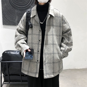 现货呢子外男宽松格子休闲潮流秋季长袖风衣呢料上衣毛呢A509P95,风衣如何搭配上衣男图片