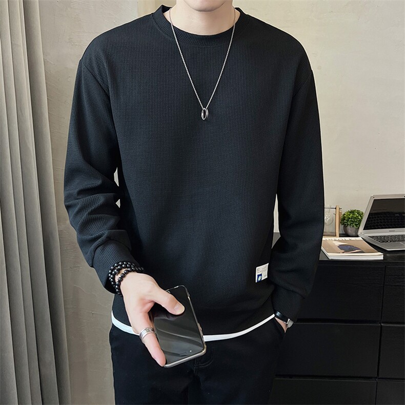 加绒卫衣男2025新款秋冬季纯色假两件上衣服A313-K951-1-P55,男装卫衣,电商A313