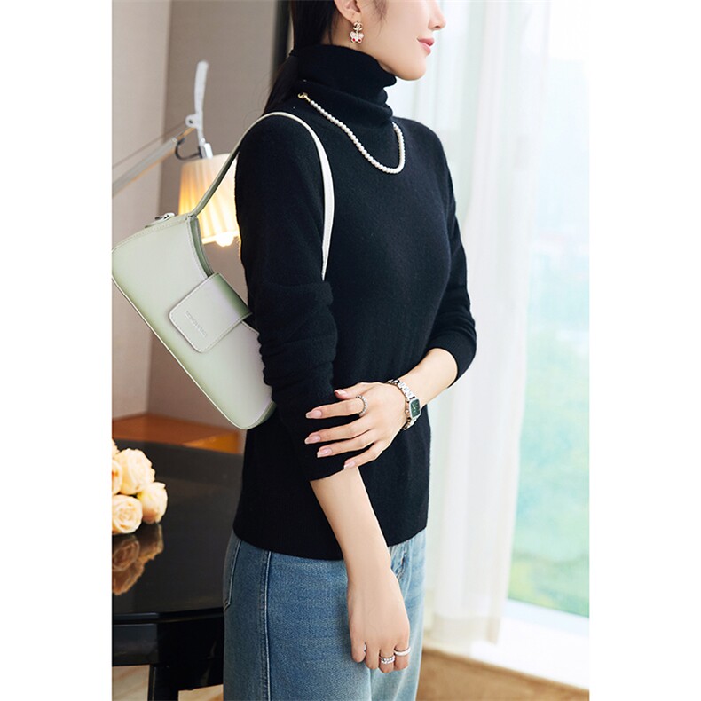 秋冬季35%羊绒简约休闲百搭时尚12针插肩高翻羊绒衫，女装羊绒衫，云暖羊山羊绒