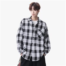 衬衫男秋季新款港风宽松大码磨毛格子长袖衬衣CS6638-特P29，男装衬衫，星座214-3