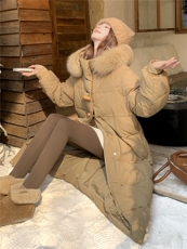水衣源8822长款连帽狐狸毛领宽松阔版加厚保暖羽绒服女，女装羽绒服，水衣源