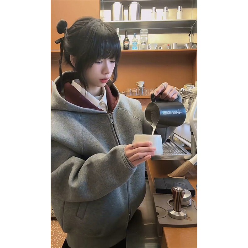 抖音得物高品质秋冬美式高街重磅结构双层双面连帽卫衣外套XS107,女装短外套,电商A486-1