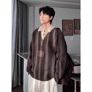 1506-1/M60141/P70假两件针织衫男韩版高级感痞帅毛衣时尚宽松图片