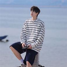 1可二开港风高品质条纹大码M-5XL卫衣男97%棉3%氨纶77943P50控78，男装卫衣，星座226-2