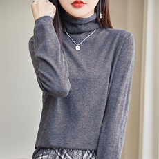 秋冬季10%羊绒90%羊毛休闲时尚百搭50支平面堆堆领羊绒衫，女装羊绒衫，朝思羊绒