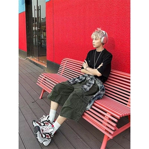 休闲七分裤短裤男款夏季美式高街多口袋痞帅休闲阔腿裤子1055 P55图片