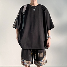 2024夏季新款港风光影墙大码短裤短袖T恤套装M-5XHQ23519-P60，男装牛仔裤，电商A022