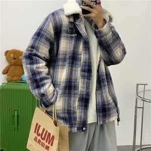 羊毛羔外套男冬装加绒复古格子棉衣oversize棉服男士  W6144-P79图片