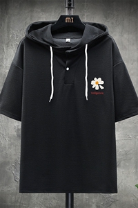 LD54059-P45 连帽短袖t恤男大码胖子带帽五分袖中袖 展架图片