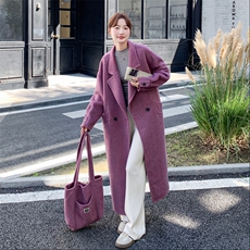 减龄紫色双面呢羊毛西装外套女秋冬2025新款长款巨好看多巴胺大衣，女装毛呢外套，2C095