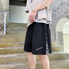 港风宽松排扣运动休闲裤夏季薄款潮流腰果花直筒五分裤K1041-P28，男装休闲裤，星座512-2