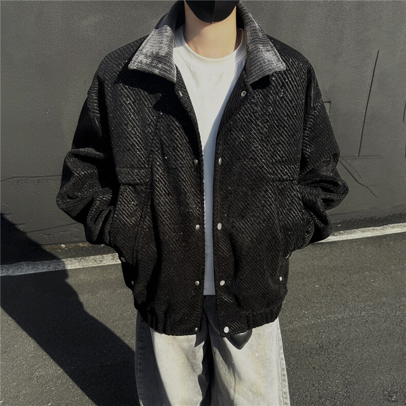 秋季工装夹克休闲潮牌银丝斜纹雪尼尔翻领休闲外套A436-6116-P75,男装夹克,电商A436