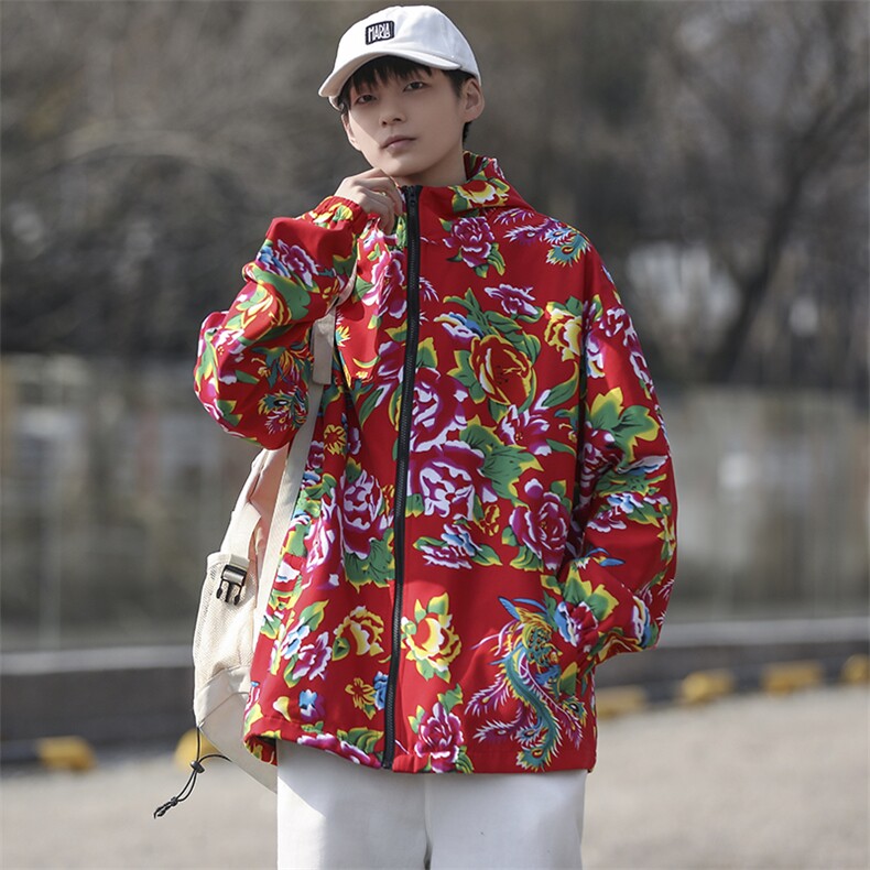 JK203大花连帽开衫卫衣夹克外套男女班服团队服风民族特色秋,男装民族服装,星座115A(原星座507）