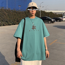 HXT1095TP20夏季男女短袖t恤潮流港风宽松圆领情侣装休闲上衣，男装T恤，电商A102-1