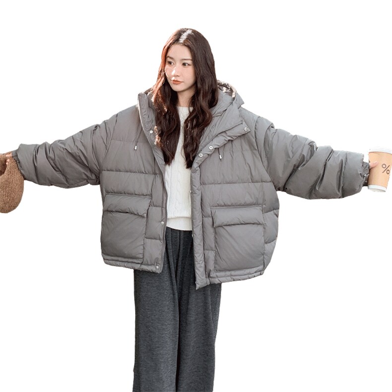 抽绳连帽工装羽绒服女冬季2025新款港味复古流行小个子美式加厚,女装羽绒服,浙宝276（原081）