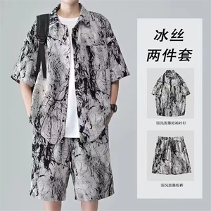 港风复古花衬衫短袖泰式夏威夷风设计感痞帅宽松衬衣套装男女图片