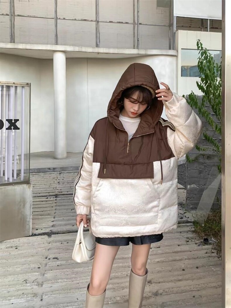 现货，拼接羽绒服卫衣，女装羽绒服，爱美欧