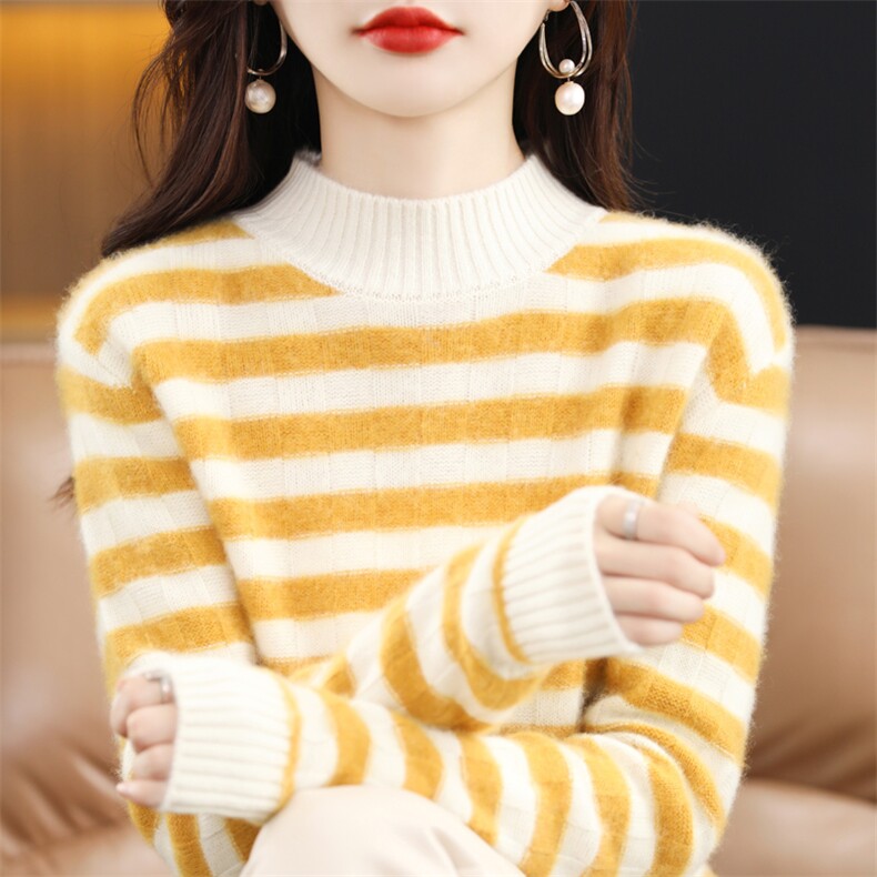 时尚条纹衫女修身显瘦百搭气质长袖针织衫,女装羊毛衫,琳华羊绒