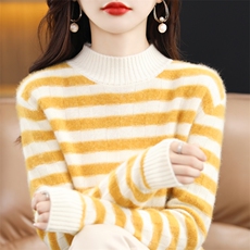 时尚条纹衫女修身显瘦百搭气质长袖针织衫，女装羊毛衫，琳华羊绒